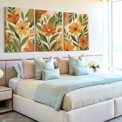 3 Pieces Floral Botanical Earth Tones Large Wall Art Set for Living Set Of 3