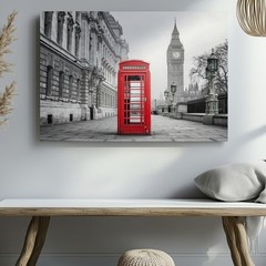 London Red Telephone Booth and Big Ben Black and White Canvas Wall Art Print