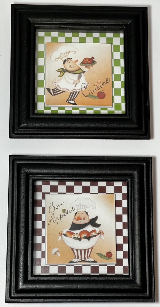 2 Fat Chef Square Shadow Box Picture Excellent Used Condition 6-1/4”W x 1-1/4”T