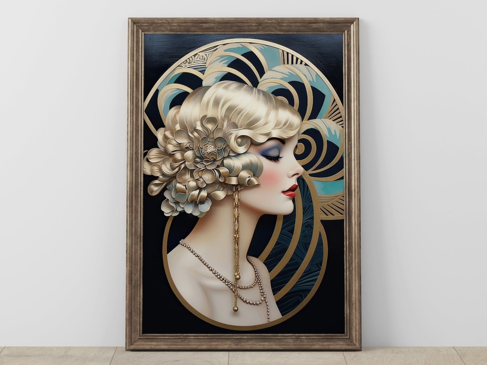 Art Deco Woman Portrait Poster | Vintage Flapper Girl Illustration