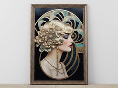 Art Deco Woman Portrait Poster | Vintage Flapper Girl Illustration