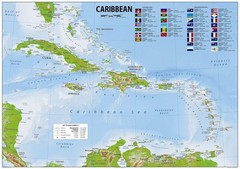 Physical Map of the Caribbean – 16.5 x 23.3 Inches – Laminated