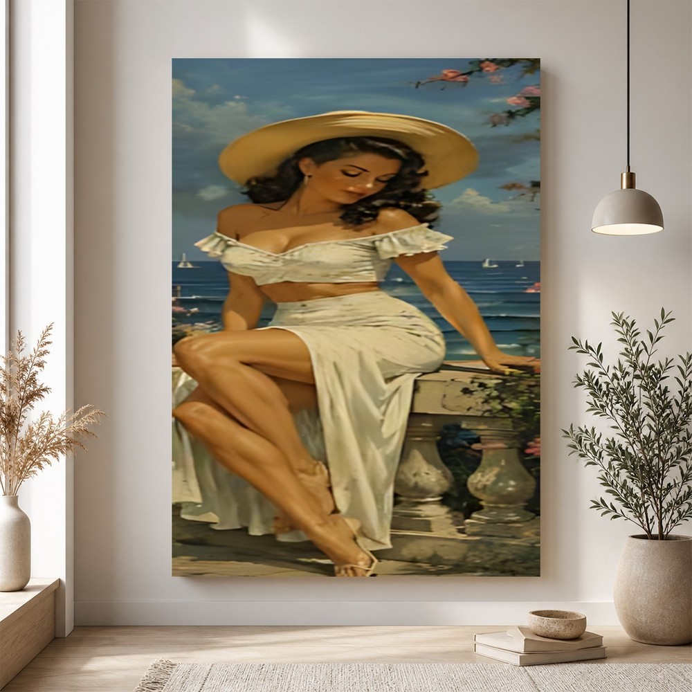 Coastal Elegance: Vintage Summer Pin-Up Style Canvas Art nautical style wall 👒