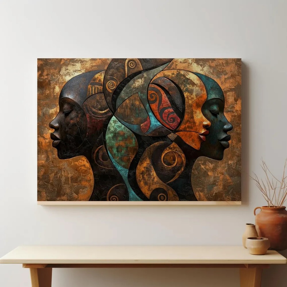 Abstract African Faces Canvas, Tribal Wall Art, Modern African Home Decor