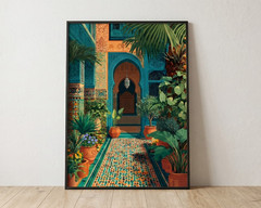 Vintage Moroccan Garden Poster Tropical Palm Tree Wall Art Boho Print