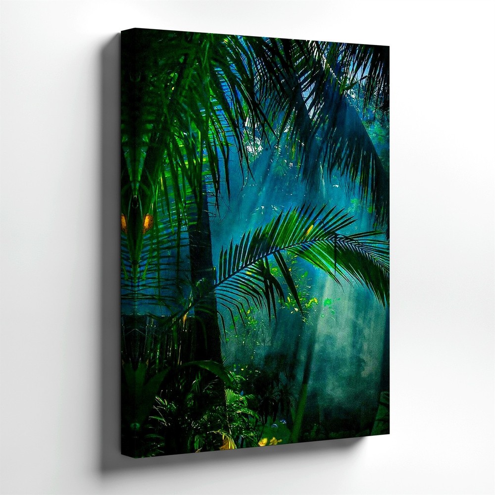 Canvas Tropical Rainforest Palm Leaves Sun Rays Nature Poster Living Room Print