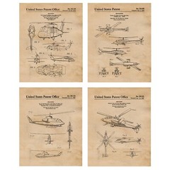 Classic Military Helicopter Patent Prints, 4 (8×10) Art Decor Home Work Office