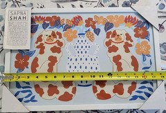 NEW SAPNA SHAH Chinoiserie Pekingese Dogs & Vase Print Framed Blue Orange 18×12”