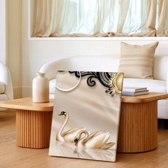 Floral Canvas White Swan Pair Beige Abstract Floral Farmhouse Office Home Print