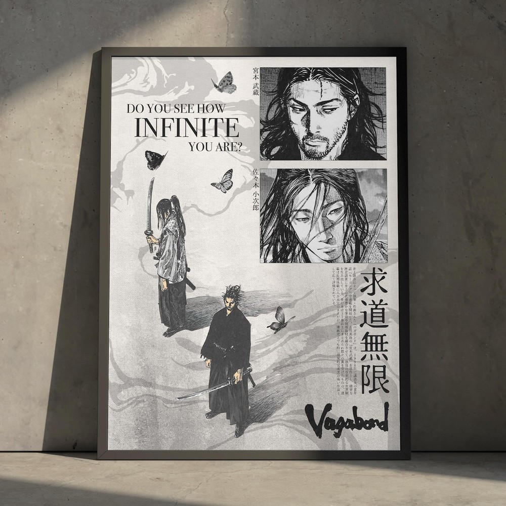 Vagabond Miyamoto Musashi Anime Poster, Vintage Samurai Wall Art Decor