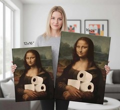 Funny Eclectic Bathroom Canvas Wall Art Vintage Humor Fun Mona Lisa Portrait Cla