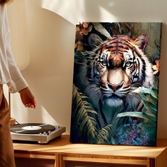 Wall Art Tiger Face Portrait Jungle Botanical Wildlife Home Art Large Print