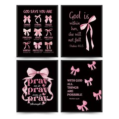 Pink and Black Room Decor, Christian Wall Art, Coquette Pink and Black Bow Wa…