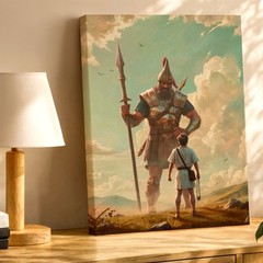 Wall Art Giant Warrior and Boy Fantasy Canvas Print Mythic Landscape Poster