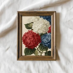 Red White Blue Hydrangea Art Print, Patriotic 4th of July Wall Decor