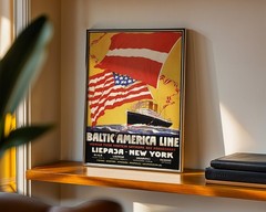 Baltic-America Line Liepaja-New York Retro Travel Poster