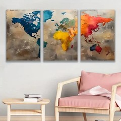 3pcs Abstract World Map Art Print Wall Art Canvas Framed 50x70cm