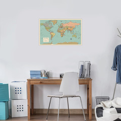 2 Pack – World Map Poster & USA Map Chart [Tan/Color] (LAMINATED, 18” X 29”)