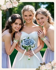 6 PCS Bridesmaid Bouquets for Wedding Flower Bridal Anniversary Dust Blue