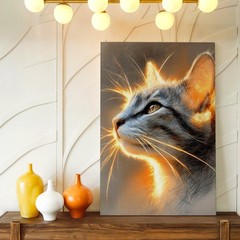 Wall Art Glowing Cat Portrait Canvas Print Feline Sketch Animal Home Decor Room