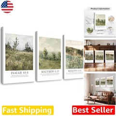 Christian Bible Verse Wall Art 16×24 Framed Canvas Prints Set of 3 Floral Jes…