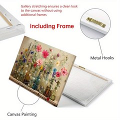 Canvas Art Framed Glass Bottle Wild Cosmos Flower Vintage Still Life Oil Decor