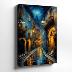 Moonlit Desert Canyon Night Landscape Blue Sandstone Wall Art Living House Print