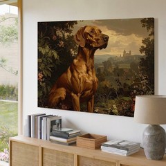 Canvas Wall Art a Detailed Classical Style Painting of a Brown Dog Sitting