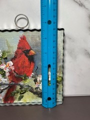 Cardinal Bird Signed Picture with Metal Crimped Frame Round Top Collection 5×6