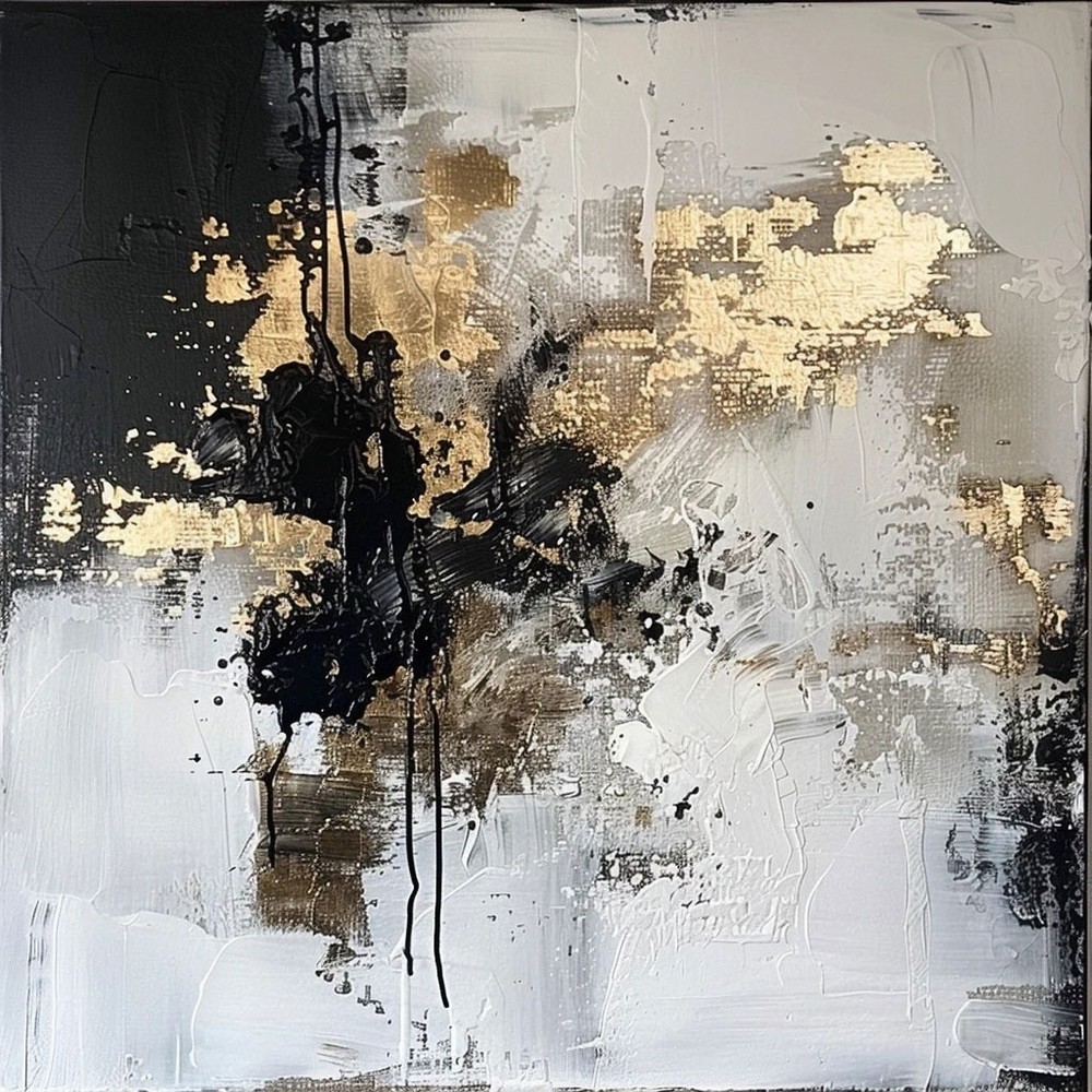 Original Hand Painted Abstract Oil Painting Modern Home Decor Black Gray Golden