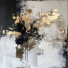 Original Hand Painted Abstract Oil Painting Modern Home Decor Black Gray Golden