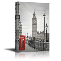 Wall26 – Pop of Color the Red Telephone Booth in London – Canvas Art – 16×24