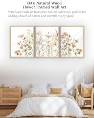 Natural OAK Wood Framed Combined Floral Wall Art, 12×16 in Set of 3 Color Wil…