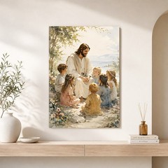 Jesus With Children Canvas Art Christian Religious Painting Sunlit Decor Gift