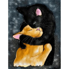 Black Cat and Orange Cat Hugging Poster Prints Abstract Animal Art Canvas Painti