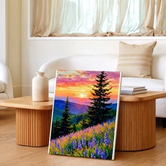 Mountain Sunrise Balcony Woman Dog Landscape Painting Canvas Bedroom House Print