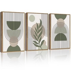 11x14in Boho Wall Art Green Sage Decor Framed Wood Modern Bohemian Abstract G…