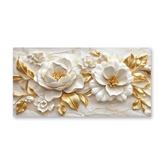 White Flower Golden Tree Wall Art Floral Canvas Poster Canvas Painting Print Art