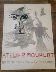 BEN SHAHN Atelier Mourlot 28″ x 21″ Lithograph 1970 Modernism Gray Face, Bird