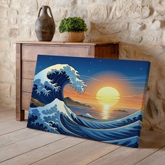 Large Ocean Wave Canvas Wall Art Sunset Seascape Blue Water Coastal Decor Print