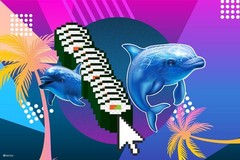 California Roll Sushi Dolphin Palm Trees Vaporwave Art Print Poster 16×24
