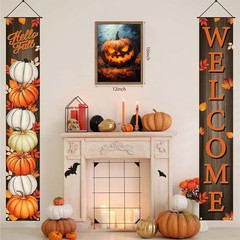 Vintage Halloween Wall Art 12×16 Inch Framed Pumpkin Picture for Living Room