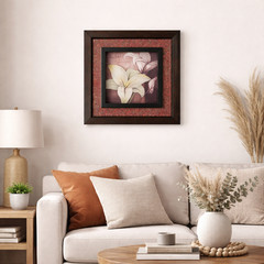 Vintage Framed Floral Wall Art Lily Rustic Farmhouse Cottage Decor Wood Frame 13