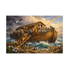 Noah’s Ark Animals Rolled Poster | Rainbow, Elephants, Lions, Birds