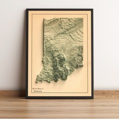 Indiana Map, Indiana 2D Relief Map, Indiana Vintage Map – 2D Flat Print