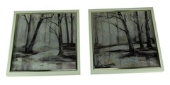 Set of 2 Winter Forest Framed Nature Art Prints 13 Inches Square