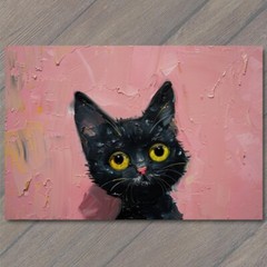 Art Print Black Cat Yellow Eyes Pink Pet Background Painting Cute Fun Feline