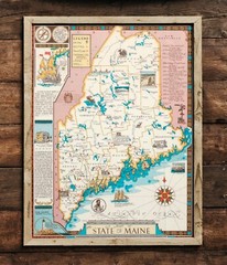 Pictorial Map of Maine – Wall Art Poster Print Home Decor Geography History