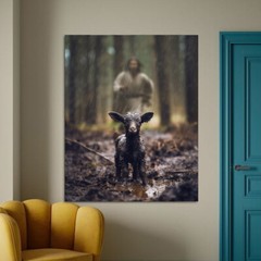 Jesus and Lamb Canvas Wall Art Black Sheep Lost Picture Wall Art Canvas Print