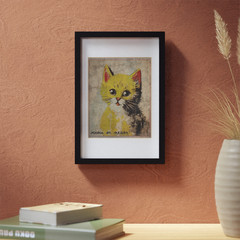 Vintage CAT Meow or Never Wall Art, Retro Kitten Cute Animal Decor, Yellow Cat